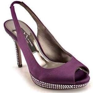 FORMAL  PURPLE SATIN SLINGBACK  RHINESTONE HEELS — NEW — SIZE 5.5